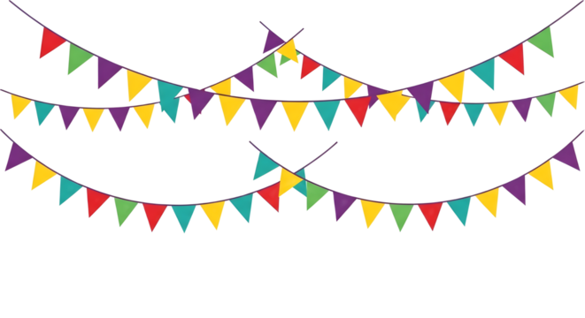 Colorful Triangle Bunting Flags Hanging on Strings for Party Decorations Keywords: bunting, flags, pennants, triangle, colorful, party, decoration, celebration, festival, banner isolated on