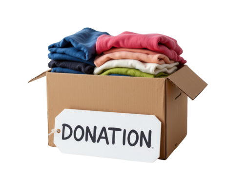 Donation Box Filled with Colorful Clothes for Charitable Cause