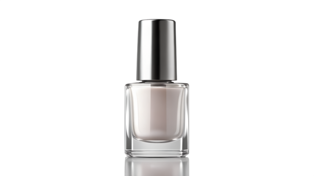 A bottle of light pink nail polish with a silver cap, isolated on transparent background - Powered by Adobe