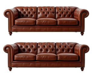 Luxurious Brown Leather Sofa with Tufted Back and Comfortable Design