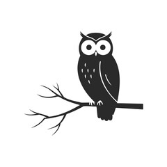Obraz premium Silhouette of owl perched on branch in minimalist black and white design