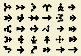 Fototapeta premium Collection of Diverse Black Arrow Icons on Beige. Stylized Directional Symbols for UI UX Design and Graphic Elements.