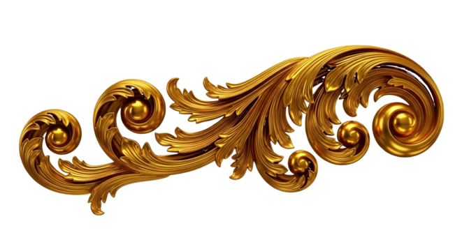 Ornate Golden Swirl Decorative Element with Acanthus Leaves and Scrolls graphic design isolated on a transparent background