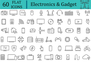 Electronics and Gadget icons Set. it inlcude Laptops, Phones, Tablets in Outline Style. Editable Vector stroke pictograms. illustration EPS10 .eps