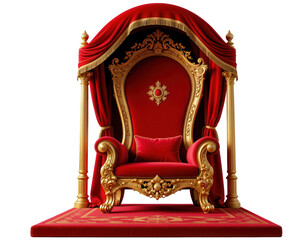 Royal Golden Throne with Red Drapery and Luxurious Design