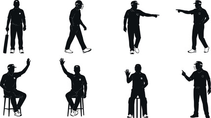 Silhouettes of various people, including students, mothers, children, and business professionals, in different poses, walking, sitting, and gesturing, isolated on white