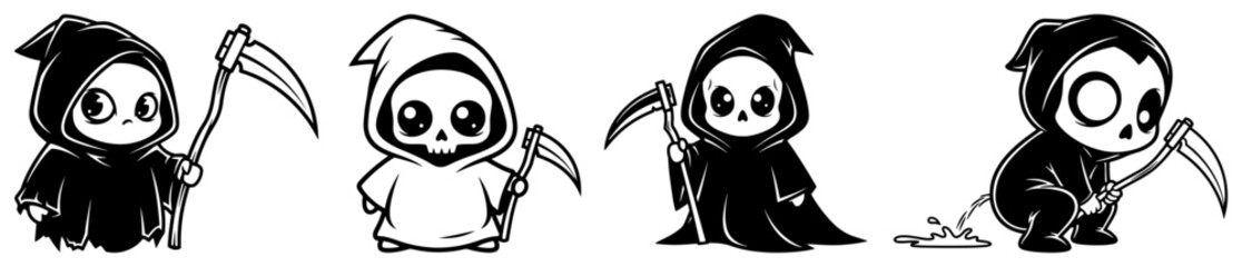 Cute Cartoon Grim Reaper Character Set