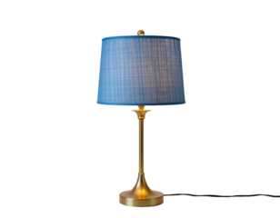 Elegant gold lamp with blue shade perfect for modern home decor