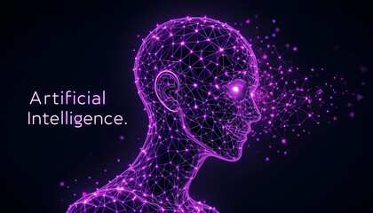 Obraz premium Futuristic Artificial Intelligence Profile with Glowing Polygonal Mesh