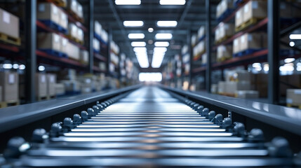 Automated conveyor belt system in a large distribution warehouse facility efficient logistics