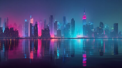 Futuristic city skylines glowing light in night