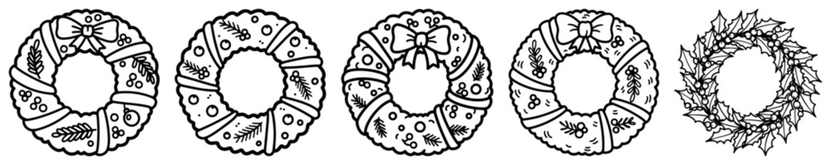 A Collection of Hand Drawn Christmas Wreaths