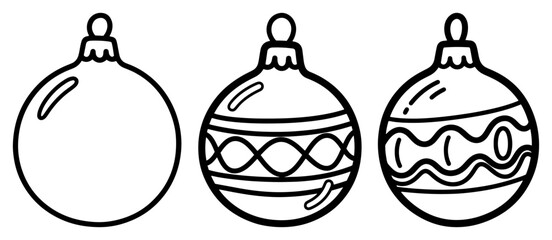 Christmas Ball Ornaments in a Doodle Outline Style