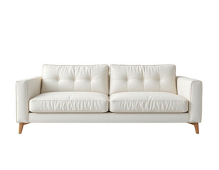Fototapeta premium Elegant White Leather Sofa with Button Tufting and Wooden Legs