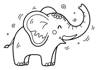 Cute Happy Elephant in a Doodle Style