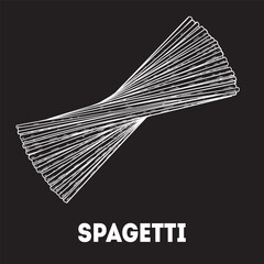 Pasta spaghetti sketch. Italian food. Hand drawn vector illustration. Spaghetti pasta Engraved style. Detailed black and white illustration.
