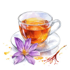 Saffron Tea, watercolor drawing vector, isolated on a white background.