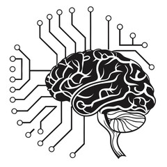 Artificial Intelligence Brain with Circuit Lines Vector Icon – Neural Network and Machine Learning Technology Symbol Isolated