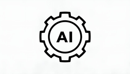 Fototapeta premium Minimal Line Art AI Gear Icon for Artificial Intelligence Process