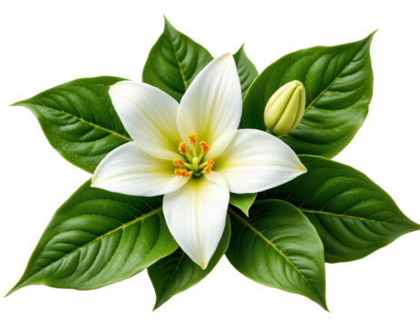 Delicate White Lily Flower Blooming Among Green Leafy Background