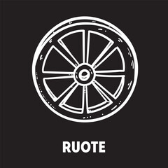 Pasta ruote sketch. Italian food. Hand drawn vector illustration. Ruote pasta Engraved style. Detailed black and white illustration.
