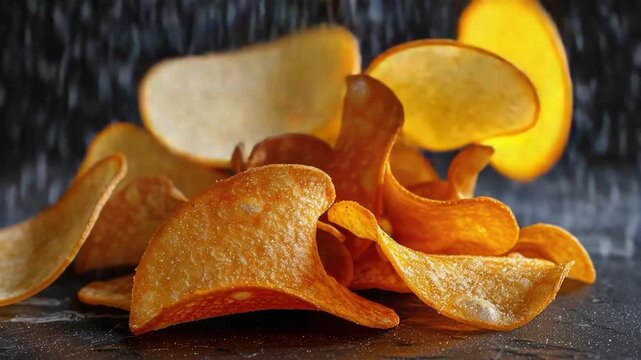 A compacted pile of crispy snack chips sits on a table, perfect for a quick munch
