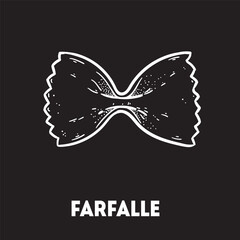Pasta farfalle sketch. Italian food. Hand drawn vector illustration. Farfalle pasta Engraved style. Detailed black and white illustration.