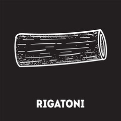 Pasta rigatoni sketch. Italian food. Hand drawn vector illustration. Rigatoni pasta Engraved style. Detailed black and white illustration.