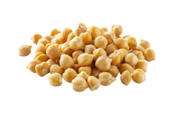 Exploring the natural beauty of dried chickpeas on a clean white surface, showcasing their unique shapes and colors under soft light isolated on transparent background