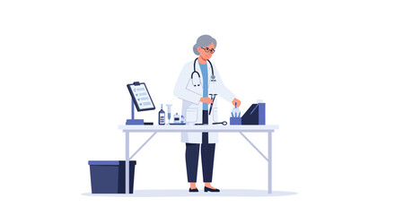 Experienced female doctor meticulously conducting laboratory analysis with precision instruments and scientific equipment