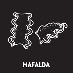 Pasta mafaldine sketch. Italian food. Hand drawn vector illustration. Mafaldine pasta Engraved style. Detailed black and white illustration.