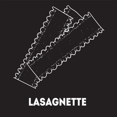 Pasta lasagnette sketch. Italian food. Hand drawn vector illustration. Lasagnette pasta Engraved style. Detailed black and white illustration.