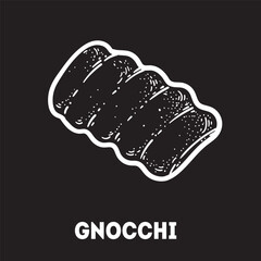 Pasta gnocchi sketch. Italian food. Hand drawn vector illustration. Gnocchi pasta Engraved style. Detailed black and white illustration.