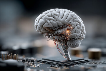 "Human Brain on Futuristic Technology Background Representing Artificial Intelligence and Cyberspace"