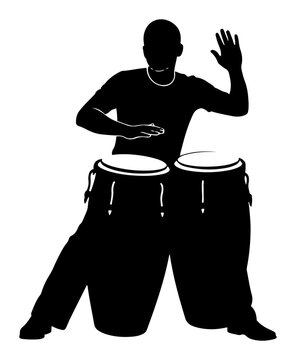 Silhouette of a Man Playing Congas black shape vector laser cutting engraving monochrome print