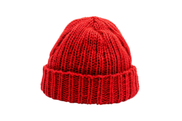 A cozy red beanie softly illuminated against a bright background, perfect for chilly days and stylish winter adventures isolated on transparent background
