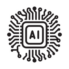 Minimal Black and White AI Chip Icon