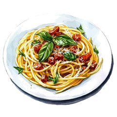 Spaghetti Carbonara, watercolor painting vector, isolated on a white background.
