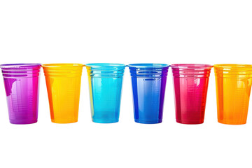 Vibrant rows of colorful plastic cups arranged artistically, capturing the essence of a lively summer gathering isolated on transparent background