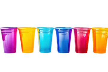 Vibrant rows of colorful plastic cups arranged artistically, capturing the essence of a lively summer gathering isolated on transparent background