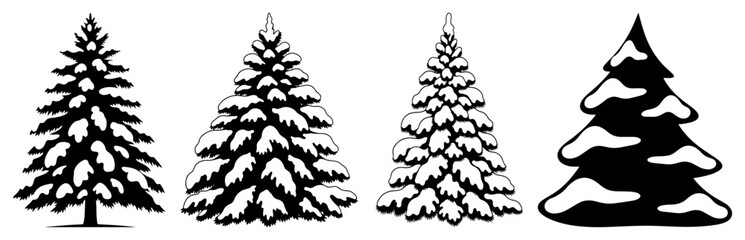 Snow Covered Pine Trees Silhouette Set