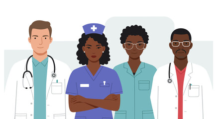 Dedicated medical professionals ready to provide care, teamwork and compassion in a diverse healthcare environment, representing hope.