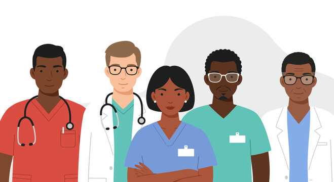 Diverse medical team of doctors and nurses, ready to provide care and assistance, representing healthcare professionals dedicated to helping others