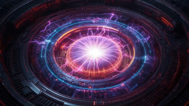 Abstract Futuristic Energy Core with Plasma and Lightning Effects.