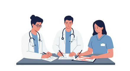 Dedicated medical team collaborating on patient care plans, reviewing charts and discussing treatment strategies for optimal health outcomes.