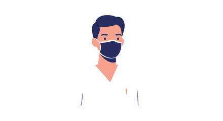 Confident man wearing dark blue face mask and white shirt, embracing modern health and safety protocols for public well-being