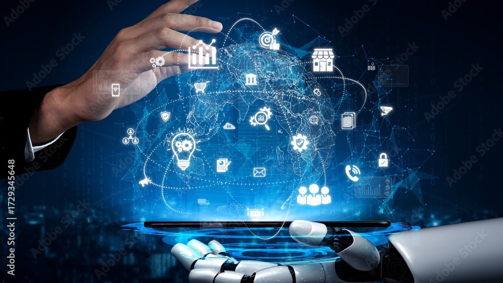 Poster ai managing global digital marketing, optimizing communication, analyzing data trends, and automatin