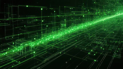 Naklejka premium Abstract Green Light Beam on Digital Circuit Board Background.