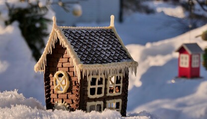 chocolate house on a snow, decoration in a Christmas