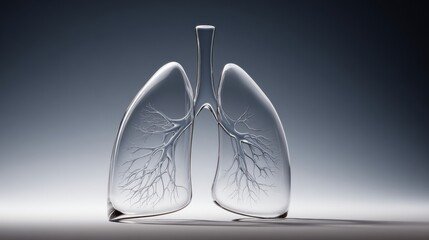 Transparent glass sculpture of human lungs with intricate vein patterns, beautifully illuminated against a dark background, symbolizing health, vitality, and the importance of respiratory well-being i